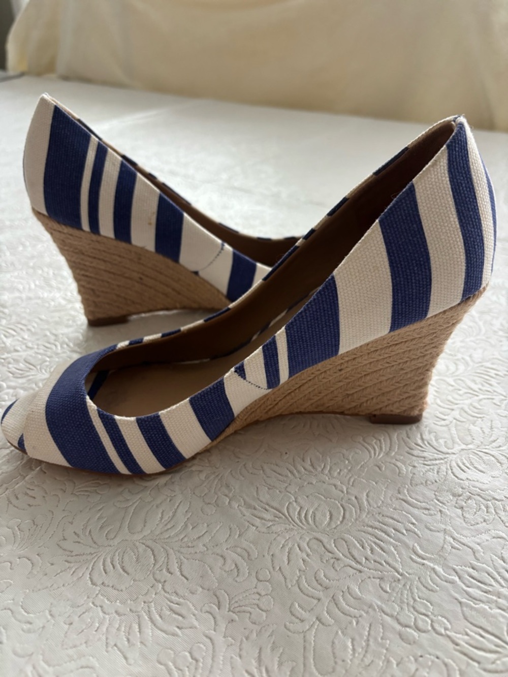 Ann Taylor Nautical-Inspired Wedge Pumps, Size 7.5
